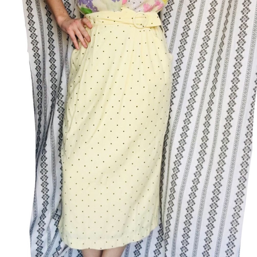 VINTAGE Yellow Polka Dot Midi Skirt - Picture 1 of 7
